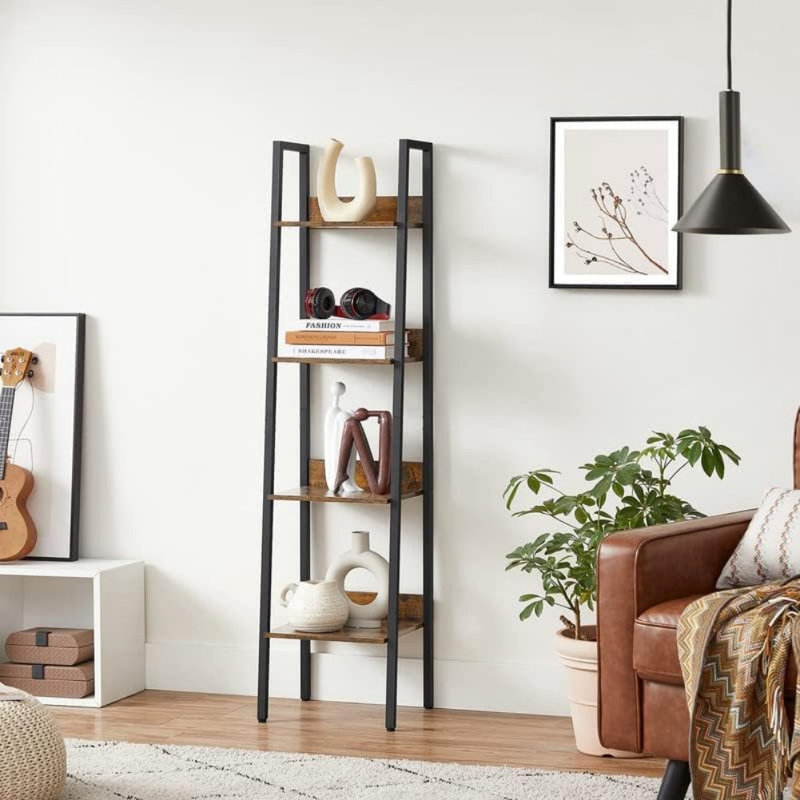 17 Stories Bookshelf 4 Tier Narrow Bookcase Ladder Shelf For Home Office Living Room Bedroom Kitchen Rustic Brown And Ink Black Wayfair